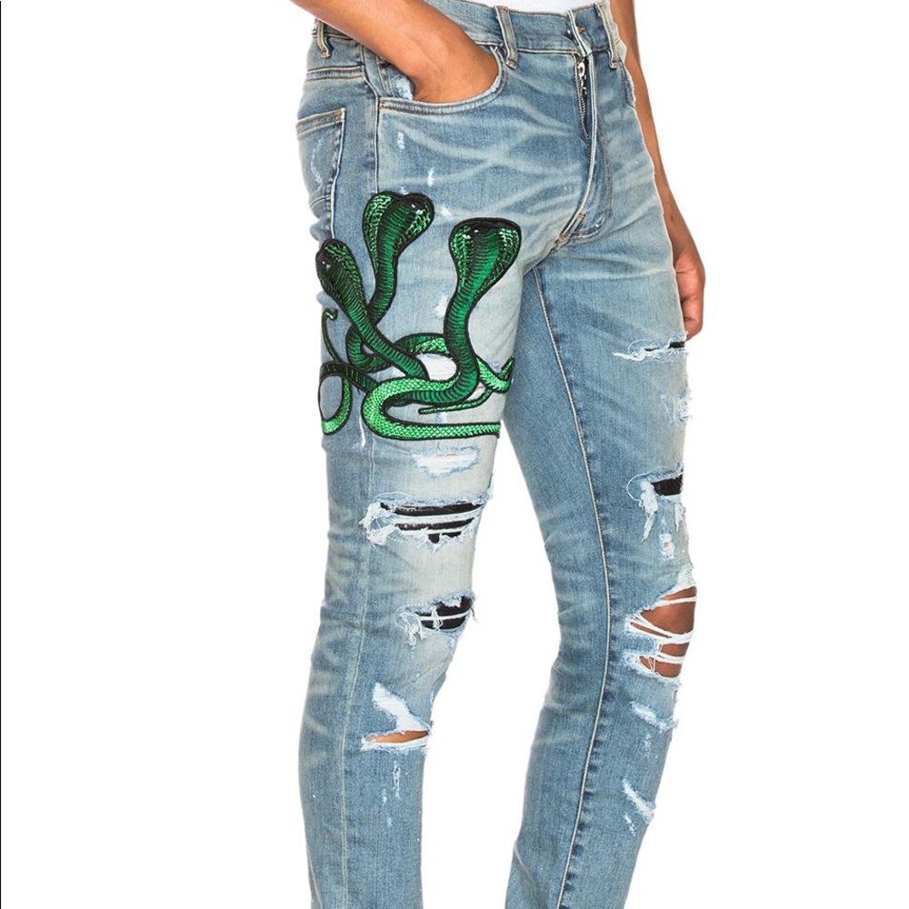 Amiri Cotton Art Patch Snake Jean